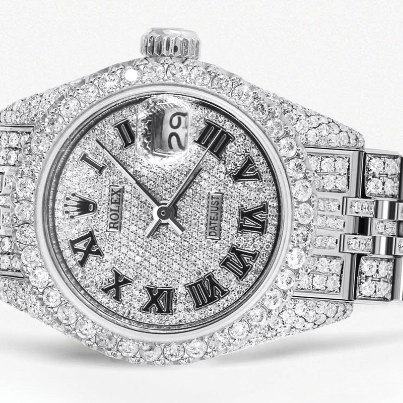 Womens Diamond Stainless Steel Rolex Watch | 26Mm | Diamond Roman Numeral Dial | Jubilee Band