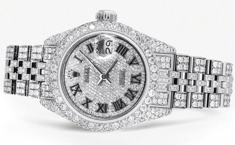 Womens Diamond Stainless Steel Rolex Watch | 26Mm | Diamond Roman Numeral Dial | Jubilee Band