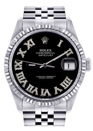 Mens Rolex Datejust Watch 16200 | Fluted Bezel | 36Mm | Black Roman Numeral Dial | Jubilee Band