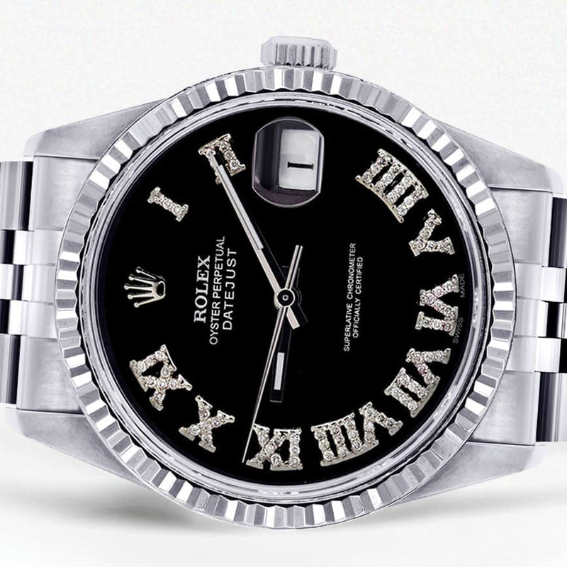 Mens Rolex Datejust Watch 16200 | Fluted Bezel | 36Mm | Black Roman Numeral Dial | Jubilee Band
