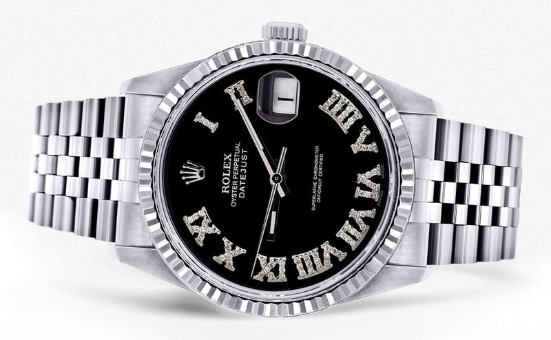 Mens Rolex Datejust Watch 16200 | Fluted Bezel | 36Mm | Black Roman Numeral Dial | Jubilee Band