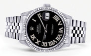 Womens Rolex Datejust Watch 16200 | Fluted Bezel | 36Mm | Black Roman Numeral Dial | Fluted Bezel | Jubilee Band