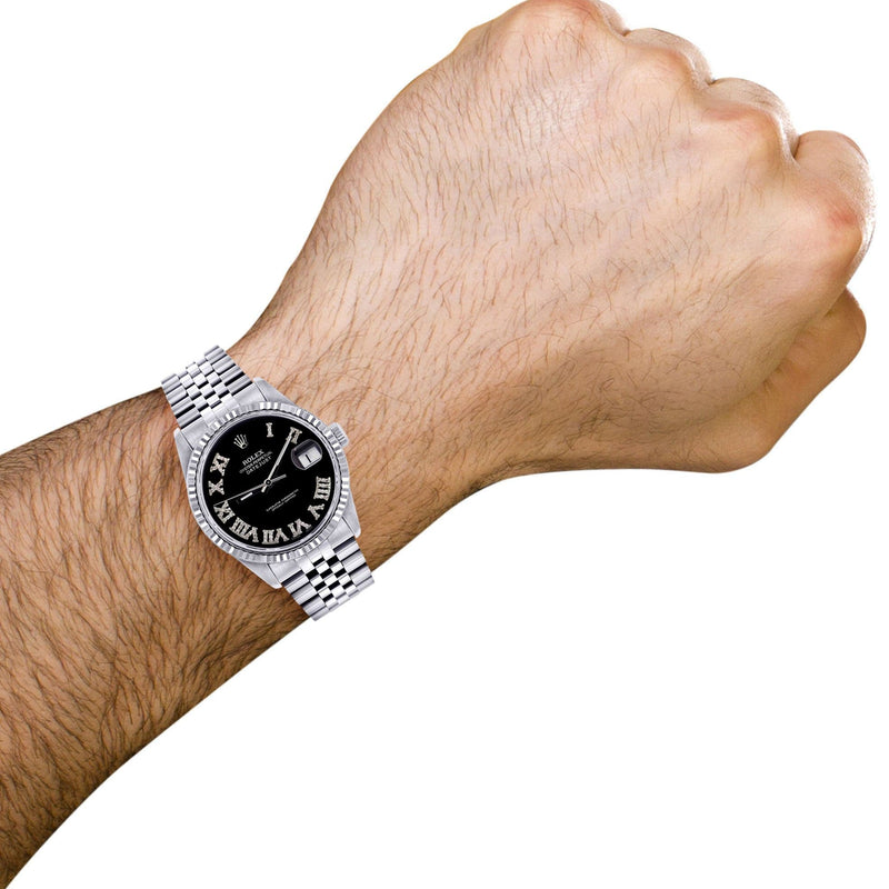Mens Rolex Datejust Watch 16200 | Fluted Bezel | 36Mm | Black Roman Numeral Dial | Jubilee Band