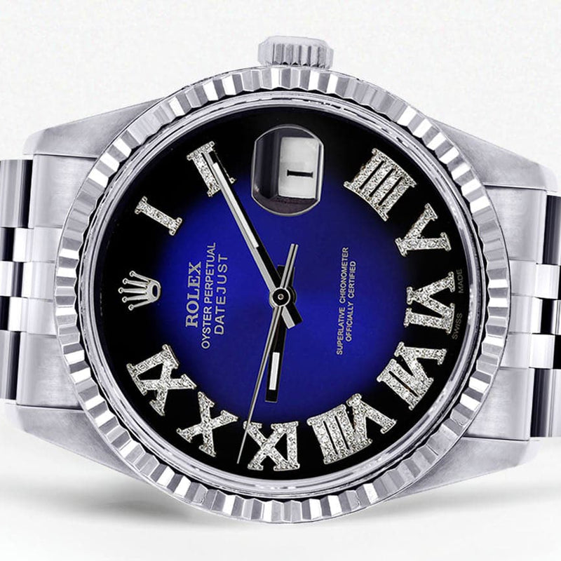 Mens Rolex Datejust Watch 16200 | Fluted Bezel | 36Mm | Blue Black Roman Numeral Dial | Jubilee Band