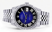 Mens Rolex Datejust Watch 16200 | Fluted Bezel | 36Mm | Blue Black Roman Numeral Dial | Jubilee Band