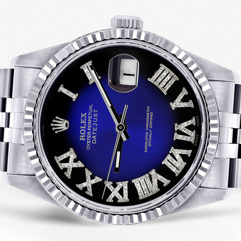 Womens Rolex Datejust Watch 16200 | Fluted Bezel | 36Mm | Blue Black Roman Numeral Dial | Fluted Bezel | Jubilee Band