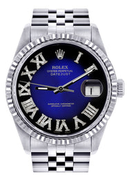 Womens Rolex Datejust Watch 16200 | Fluted Bezel | 36Mm | Blue Black Roman Numeral Dial | Fluted Bezel | Jubilee Band