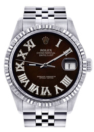 Mens Rolex Datejust Watch 16200 | Fluted Bezel | 36Mm | Dark Brown Roman Numeral Dial | Jubilee Band