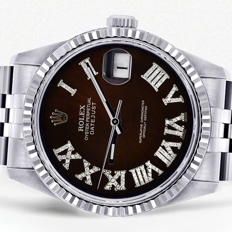 Mens Rolex Datejust Watch 16200 | Fluted Bezel | 36Mm | Dark Brown Roman Numeral Dial | Jubilee Band