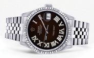 Mens Rolex Datejust Watch 16200 | Fluted Bezel | 36Mm | Dark Brown Roman Numeral Dial | Jubilee Band