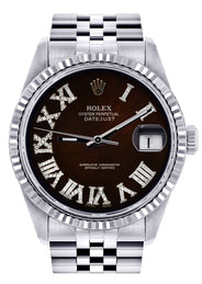Womens Rolex Datejust Watch 16200 | Fluted Bezel | 36Mm | Dark Brown Roman Numeral Dial | Fluted Bezel | Jubilee Band
