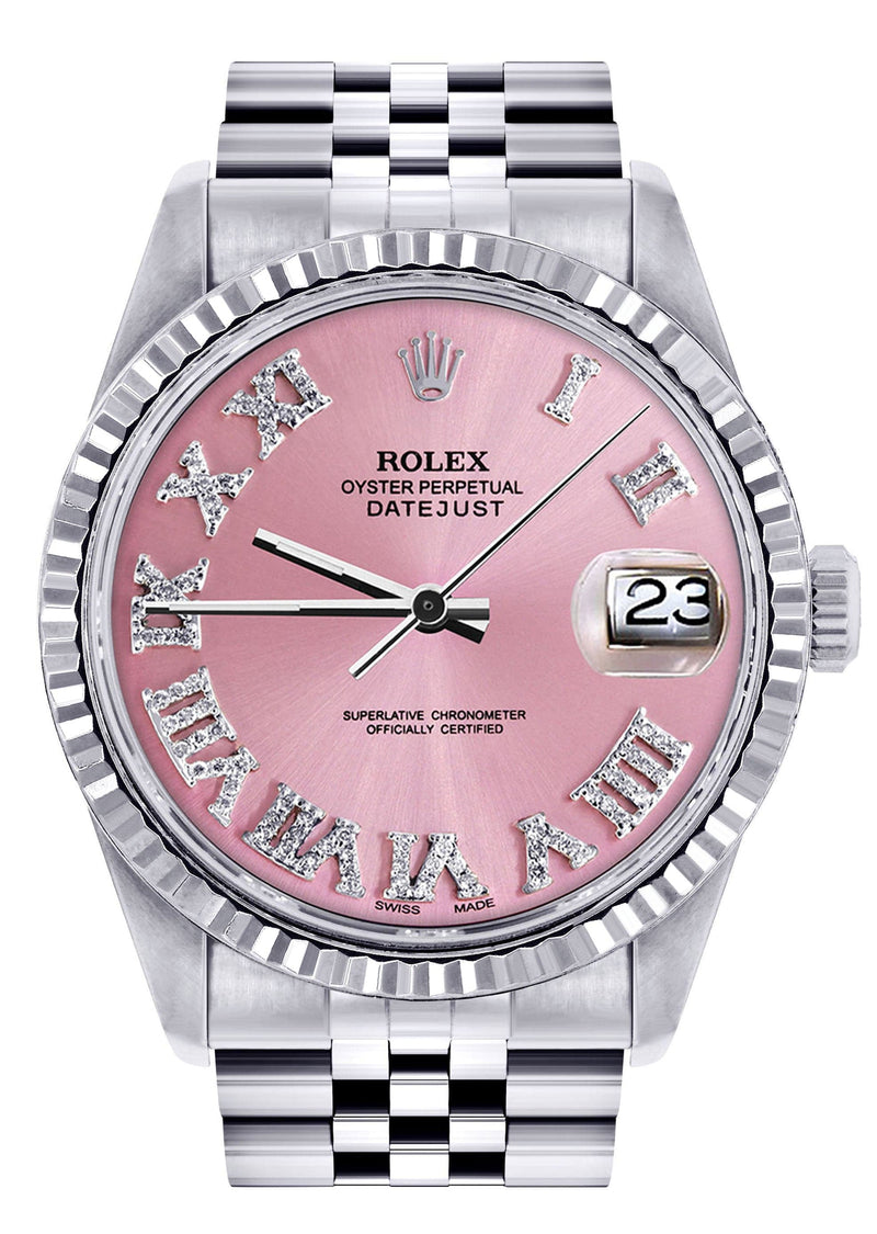 Mens Rolex Datejust Watch 16200 | Fluted Bezel | 36Mm | Pink Numeral Dial | Jubilee Band