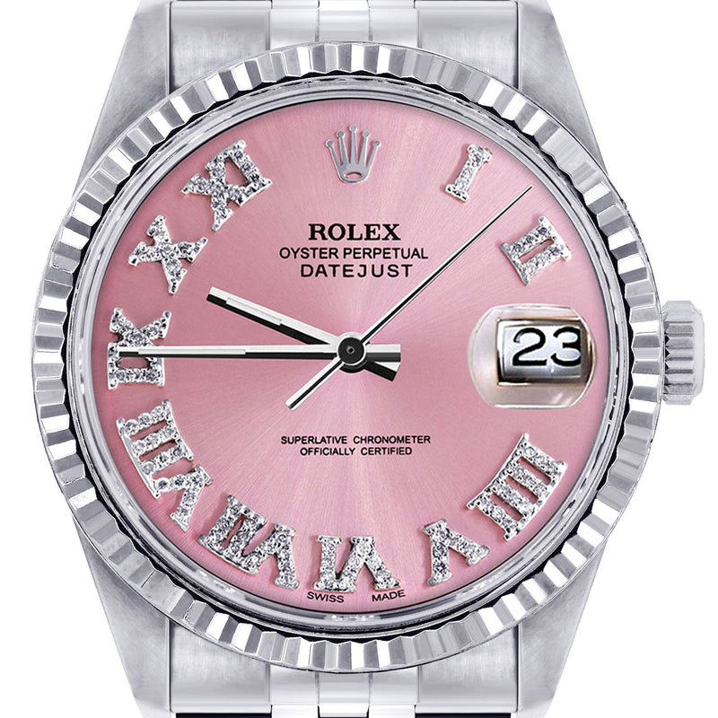 Womens Rolex Datejust Watch 16200  | 36Mm | Pink Numeral Dial | Fluted Bezel | Jubilee Band