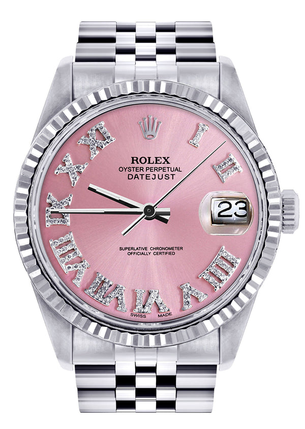 Womens Rolex Datejust Watch 16200  | 36Mm | Pink Numeral Dial | Fluted Bezel | Jubilee Band