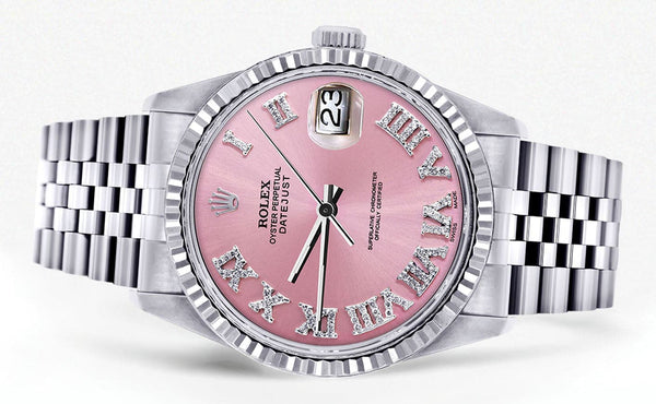 Mens Rolex Datejust Watch 16200 | Fluted Bezel | 36Mm | Pink Numeral Dial | Jubilee Band
