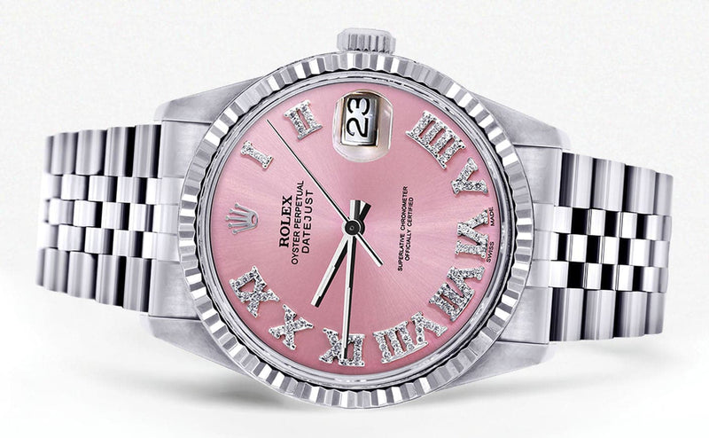 Mens Rolex Datejust Watch 16200 | Fluted Bezel | 36Mm | Pink Numeral Dial | Jubilee Band