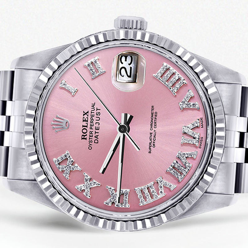 Womens Rolex Datejust Watch 16200  | 36Mm | Pink Numeral Dial | Fluted Bezel | Jubilee Band