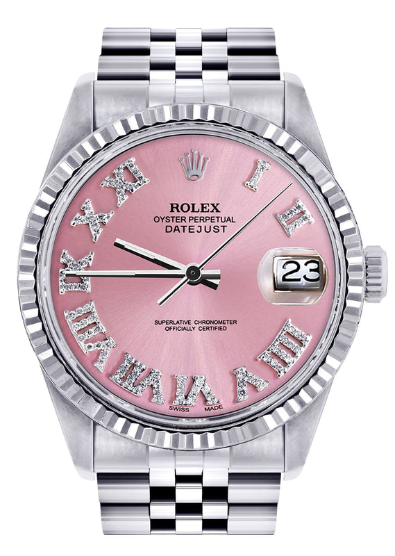 Mens Rolex Datejust Watch 16200 | Fluted Bezel | 36Mm | Pink Numeral Dial | Jubilee Band
