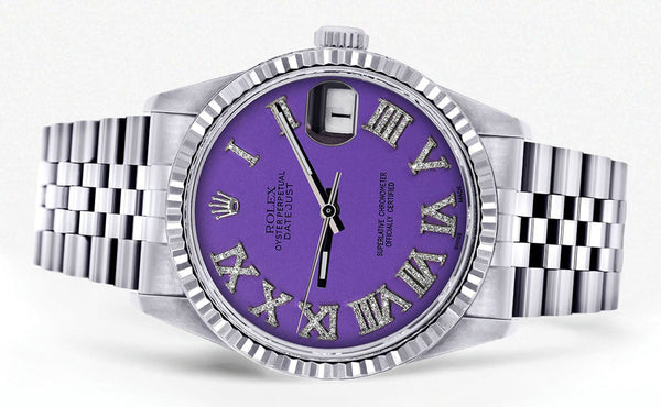 Mens Rolex Datejust Watch 16200 | Fluted Bezel | 36Mm | Purple Roman Numeral Dial | Jubilee Band