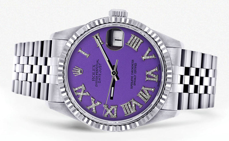 Mens Rolex Datejust Watch 16200 | Fluted Bezel | 36Mm | Purple Roman Numeral Dial | Jubilee Band