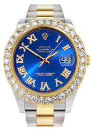 Rolex Datejust II Watch | 41 MM | 18K Yellow Gold & Stainless Steel | Custom Blue Roman Dial | Oyster Band