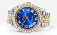 Diamond Iced Out Rolex Datejust 41 | 25 Carats Of Diamonds | Custom Blue Roman Numeral Diamond Dial | Two Tone | Jubilee Band