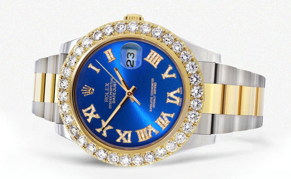 Rolex Datejust II Watch | 41 MM | 18K Yellow Gold & Stainless Steel | Custom Blue Roman Dial | Oyster Band