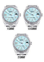 Diamond Rolex Watch | 68274 | Diamond Bezel | 31MM | Light Blue Roman Diamond Dial | Jubilee Band