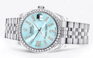 Diamond Rolex Watch | 68274 | Diamond Bezel | 31MM | Light Blue Roman Diamond Dial | Jubilee Band