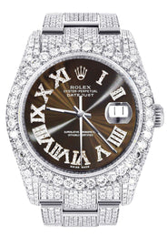 Iced Out Rolex Datejust 36 MM | Stainless Steel | 10 Carats of Diamonds | Brown Roman Diamond Dial | Oyster Band