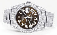 Iced Out Rolex Datejust 36 MM | Stainless Steel | 10 Carats of Diamonds | Brown Roman Diamond Dial | Oyster Band