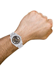 Iced Out Rolex Datejust 36 MM | Stainless Steel | 10 Carats of Diamonds | Brown Roman Diamond Dial | Oyster Band