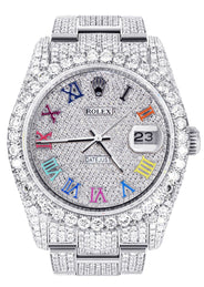 Iced Out Rolex Datejust 36 MM | Stainless Steel | 10 Carats of Diamonds | Full Diamond Color Roman Diamond Dial | Oyster Band