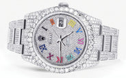 Iced Out Rolex Datejust 36 MM | Stainless Steel | 10 Carats of Diamonds | Full Diamond Color Roman Diamond Dial | Oyster Band