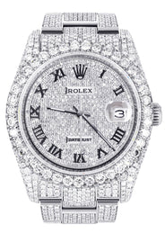 Iced Out Rolex Datejust 36 MM | Stainless Steel | 16.5 Carats of Diamonds | Full Diamond Roman Numeral Diamond Dial | Oyster Band | Model 116200