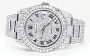 Iced Out Rolex Datejust 36 MM | Stainless Steel | 16.5 Carats of Diamonds | Full Diamond Roman Numeral Diamond Dial | Oyster Band | Model 116200
