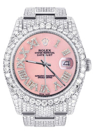 Iced Out Rolex Datejust 36 MM | Stainless Steel | 16.5 Carats of Diamonds | Pink Roman Diamond Dial | Oyster Band | Model 116200