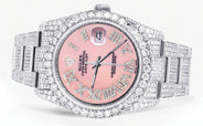 Iced Out Rolex Datejust 36 MM | Stainless Steel | 16.5 Carats of Diamonds | Pink Roman Diamond Dial | Oyster Band | Model 116200