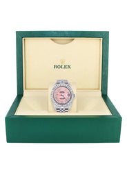 Iced Out Rolex Datejust 36 MM | Stainless Steel | 16.5 Carats of Diamonds | Pink Roman Diamond Dial | Oyster Band | Model 116200