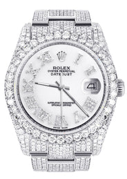 Iced Out Rolex Datejust 36 MM | Stainless Steel | 16.5 Carats of Diamonds | White Roman Diamond Dial | Oyster Band | Model 116200