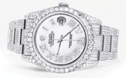 Iced Out Rolex Datejust 36 MM | Stainless Steel | 16.5 Carats of Diamonds | White Roman Diamond Dial | Oyster Band | Model 116200