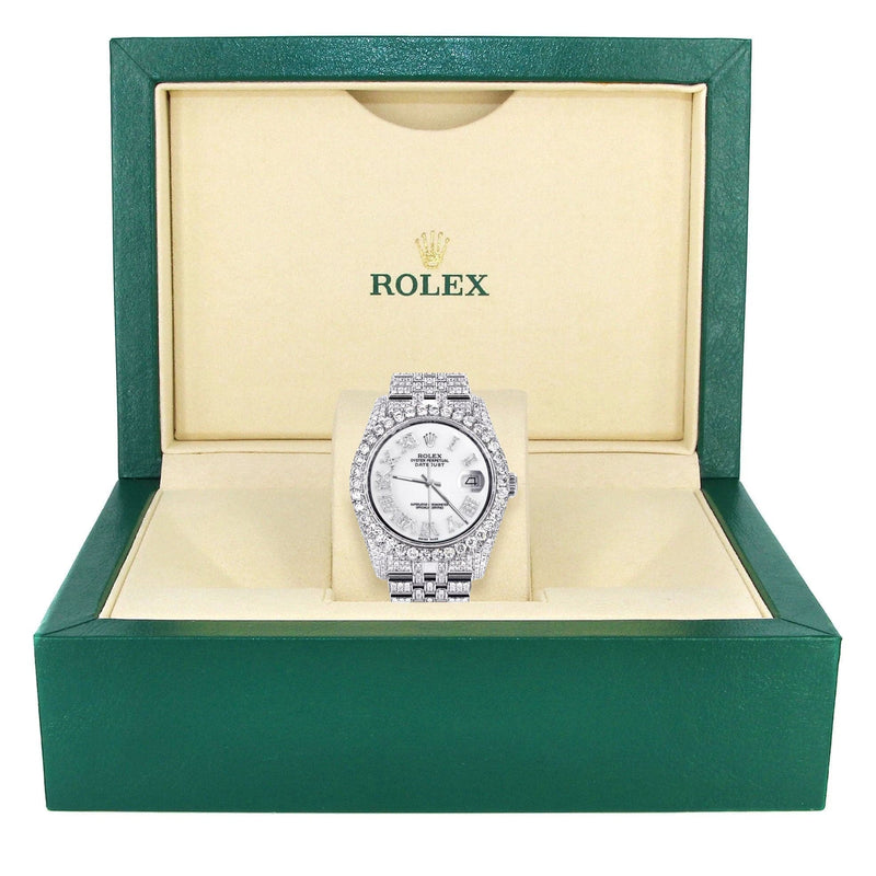 Iced Out Rolex Datejust 36 MM | Stainless Steel | 16.5 Carats of Diamonds | White Roman Diamond Dial | Oyster Band | Model 116200