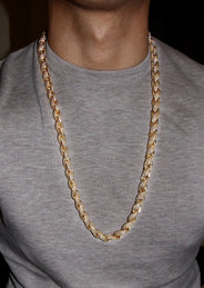 Gold Plated Mens Chain Iced Out Solid Rope