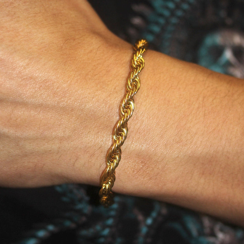 Gold Plated Mens Solid Rope Bracelet