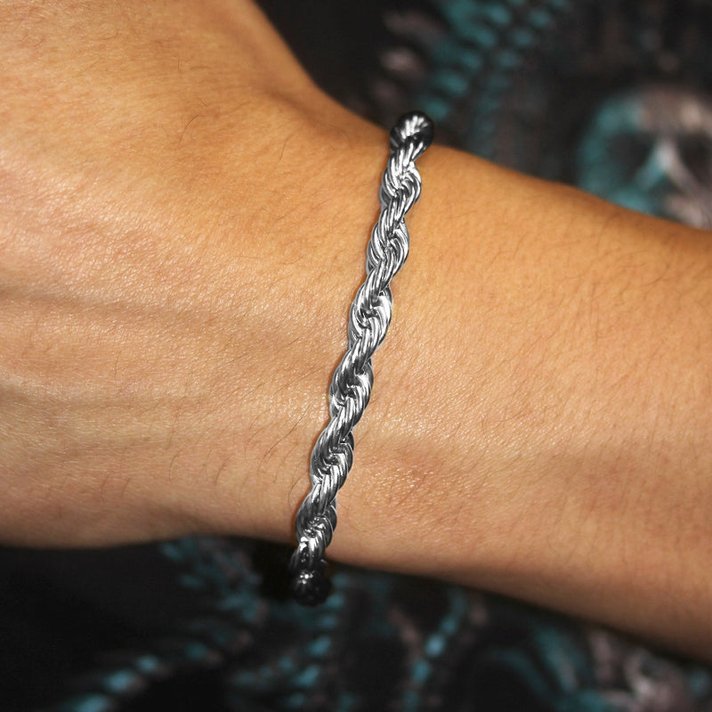 White Gold Plated Mens Solid Rope Bracelet
