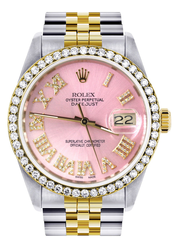 Gold & Steel Rolex Datejust Watch 16233 for Men | 36Mm | Pink Roman Dial | Jubilee Band