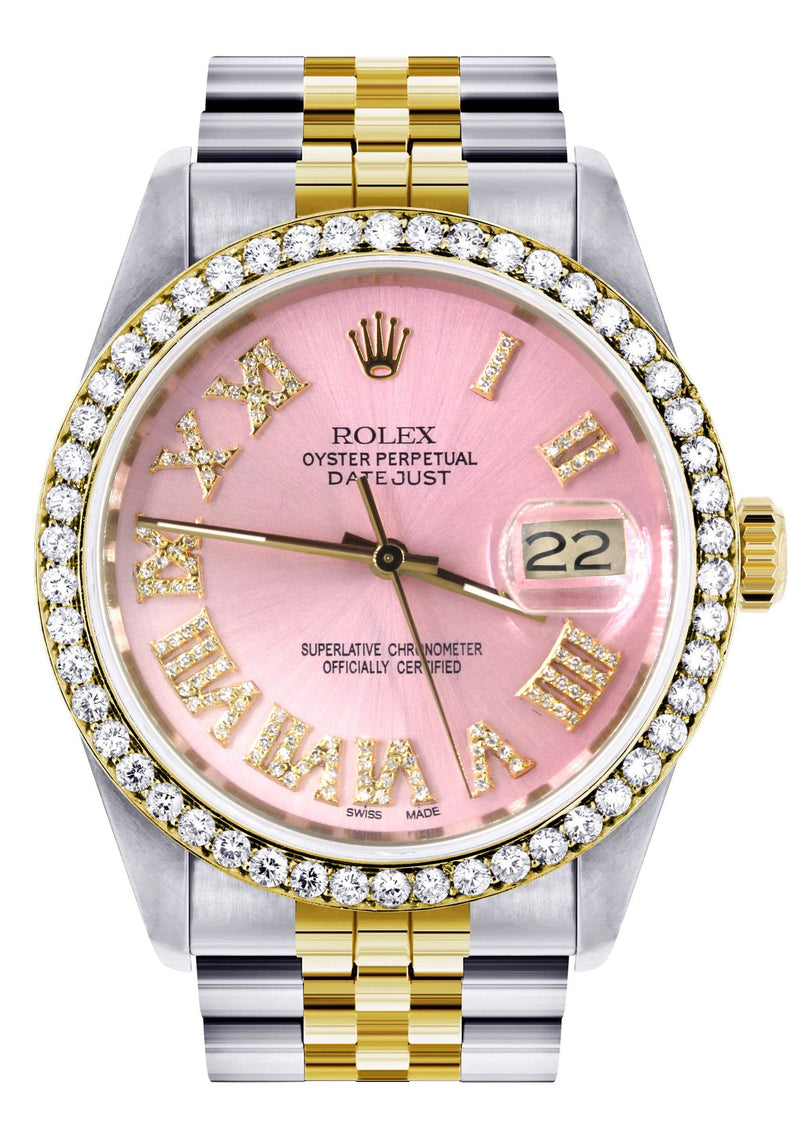 Gold & Steel Rolex Datejust Watch 16233 for Men | 36Mm | Pink Roman Dial | Jubilee Band