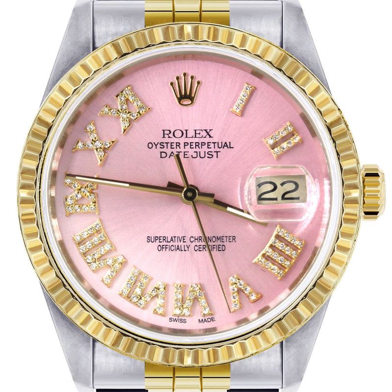 Mens Rolex Datejust Watch 16233 Two Tone | 36Mm | Pink Roman Dial | Jubilee Band
