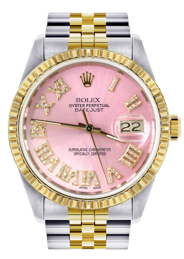 Mens Rolex Datejust Watch 16233 Two Tone | 36Mm | Pink Roman Dial | Jubilee Band