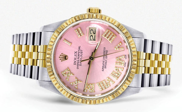 Mens Rolex Datejust Watch 16233 Two Tone | 36Mm | Pink Roman Dial | Jubilee Band